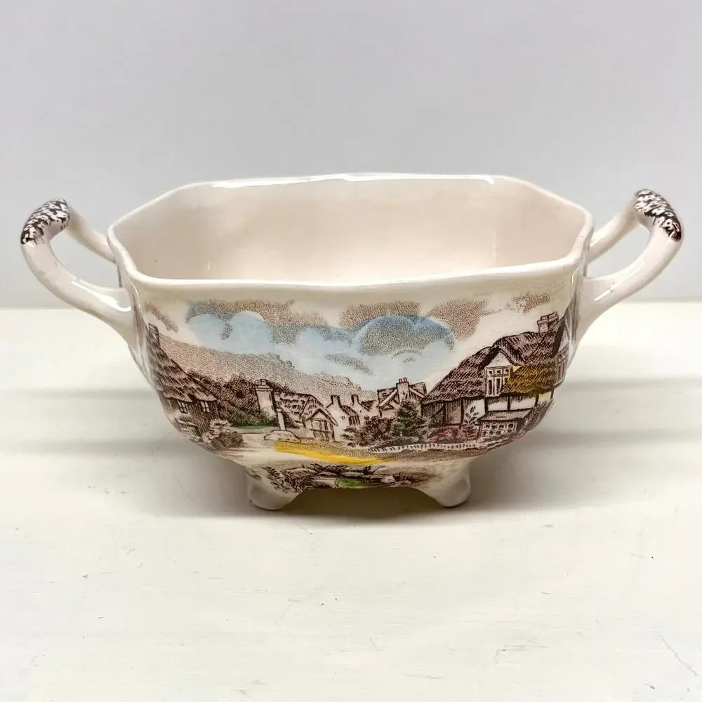 Vintage Johnson Bros Multicolor Olde English Countryside Creamer and Sugar Set